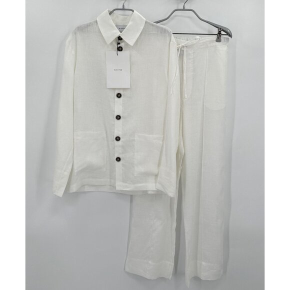 Sleeper White Linen 2-pc Long Sleeve Pajama Set with Pants sz 1 (XS/S) NWT